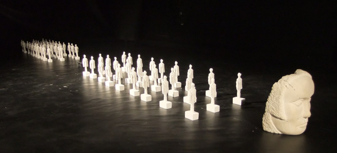 Carved Limestone Head and cast plaster figures