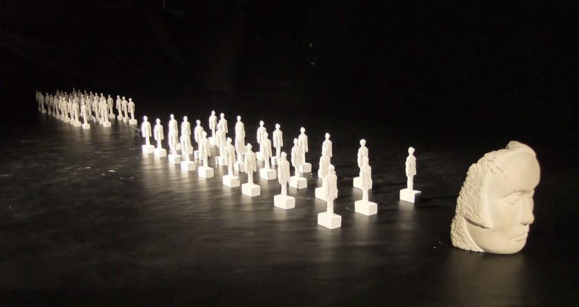 Carved Limestone Head and cast plaster figures